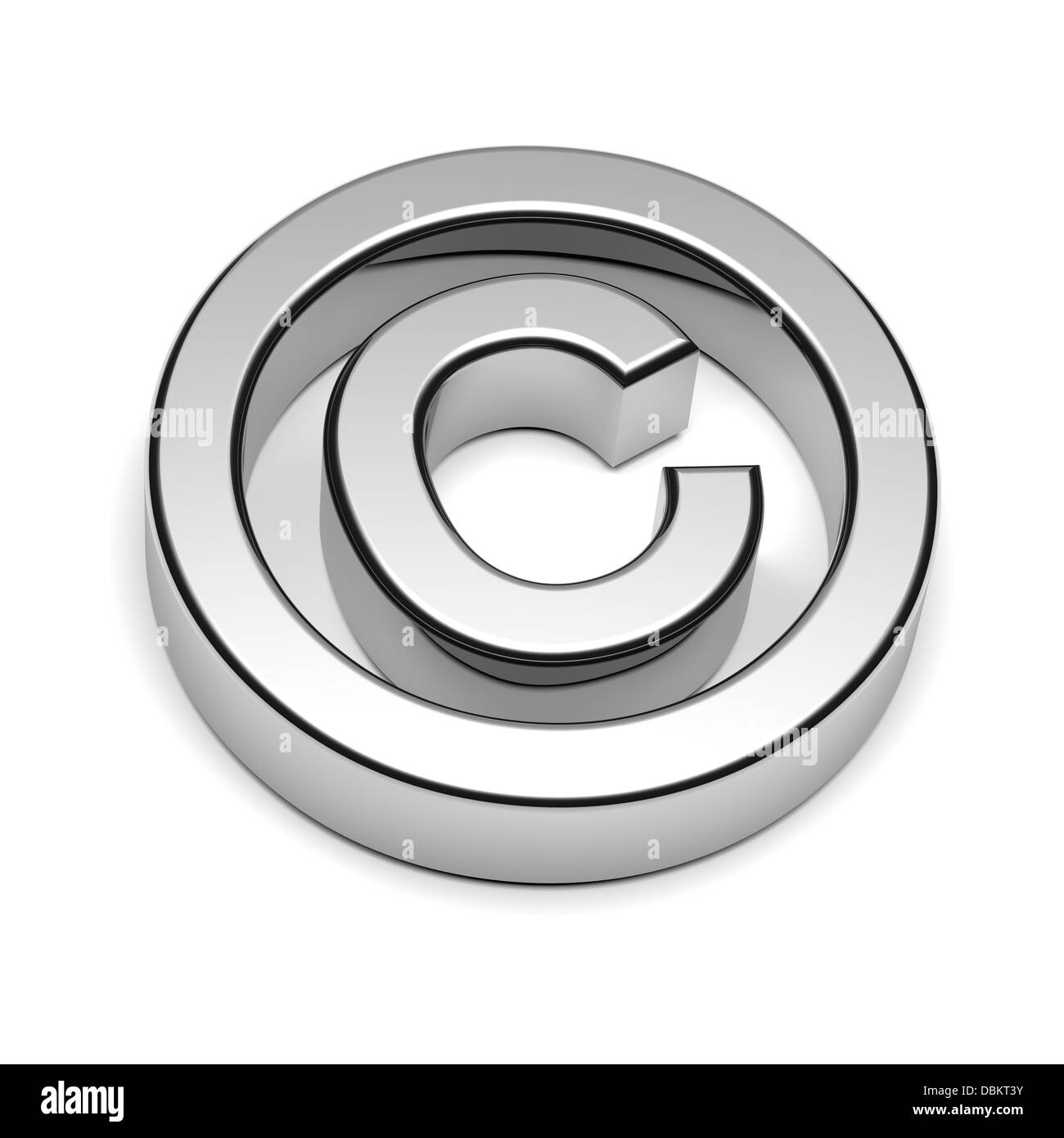 Copyright signe Chrome isolé sur fond blanc avec ombre 3D illustration Banque D'Images