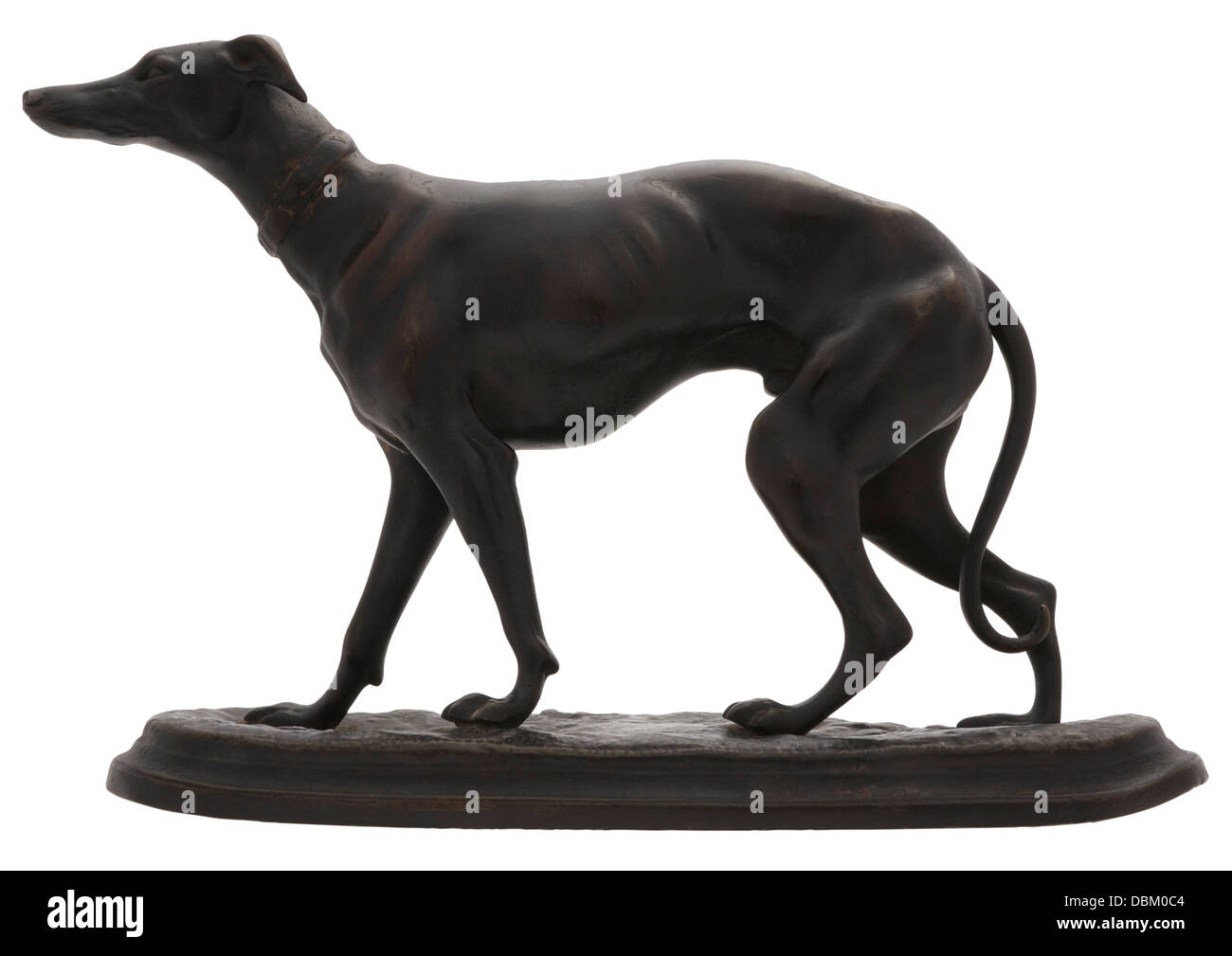 Statue en laiton de Greyhound sur fond blanc Banque D'Images