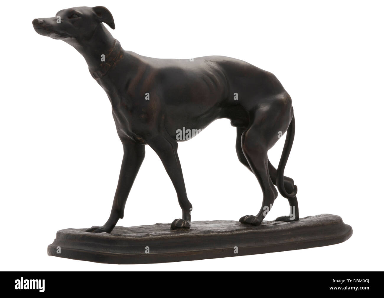 Statue en laiton de Greyhound sur fond blanc Banque D'Images