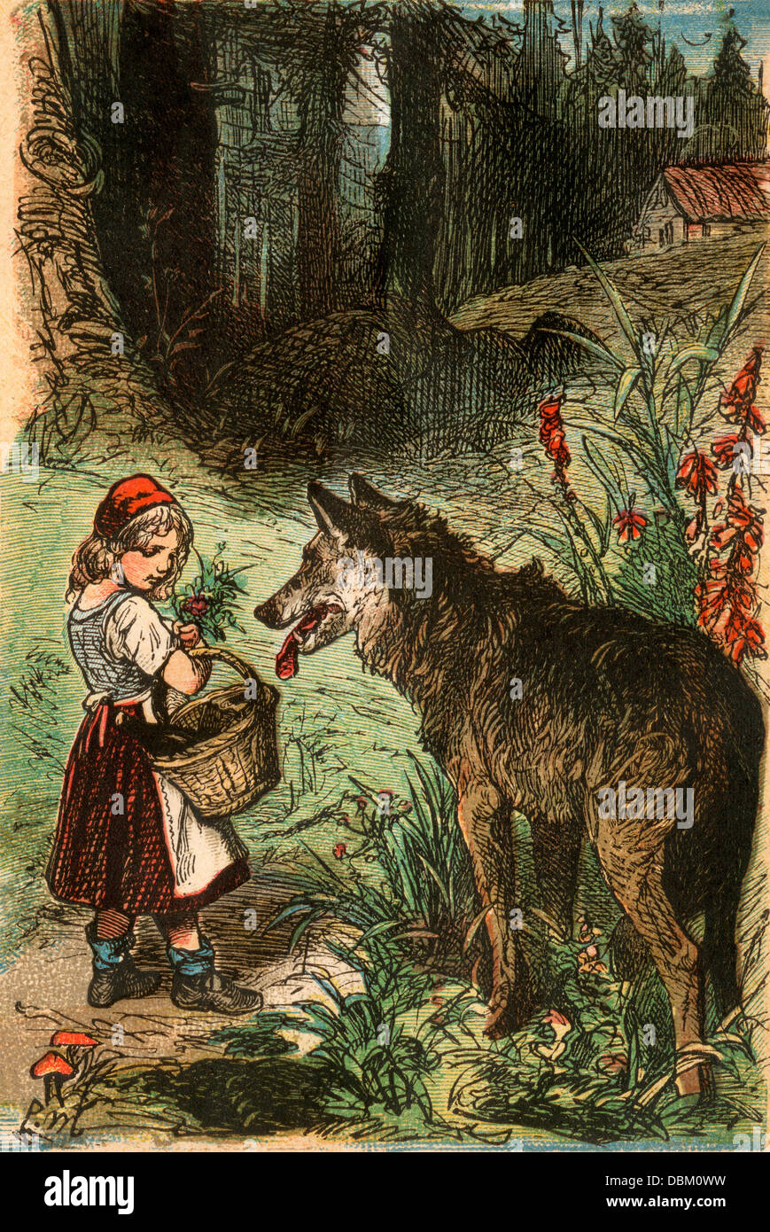 Le Petit Chaperon Rouge, d'une édition de Berlin des Contes de Grimm, 1865. Plaque de couleur Banque D'Images