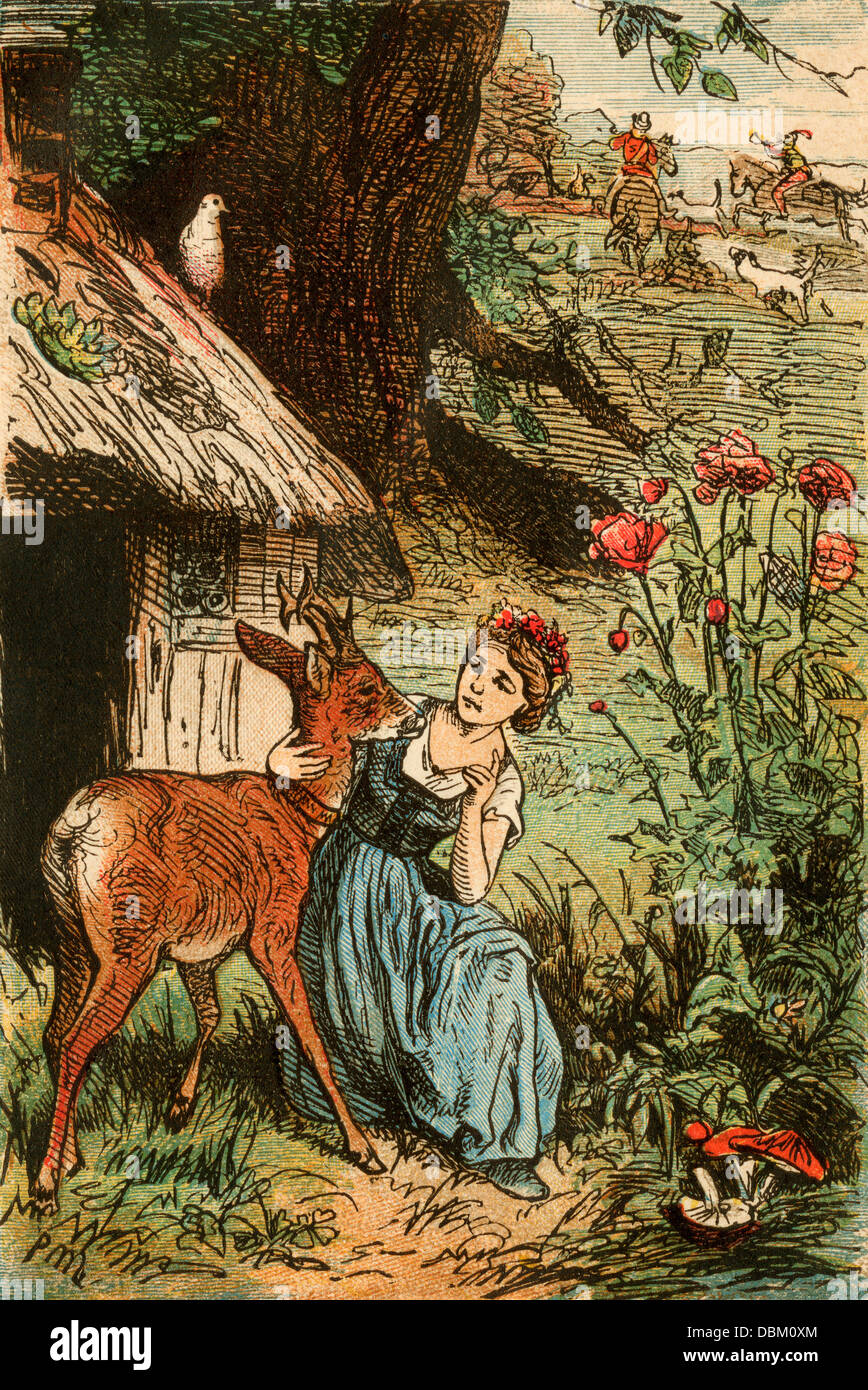 Petit frère et petite soeur, d'une édition de Berlin des Contes de Grimm, 1865. Plaque de couleur Banque D'Images