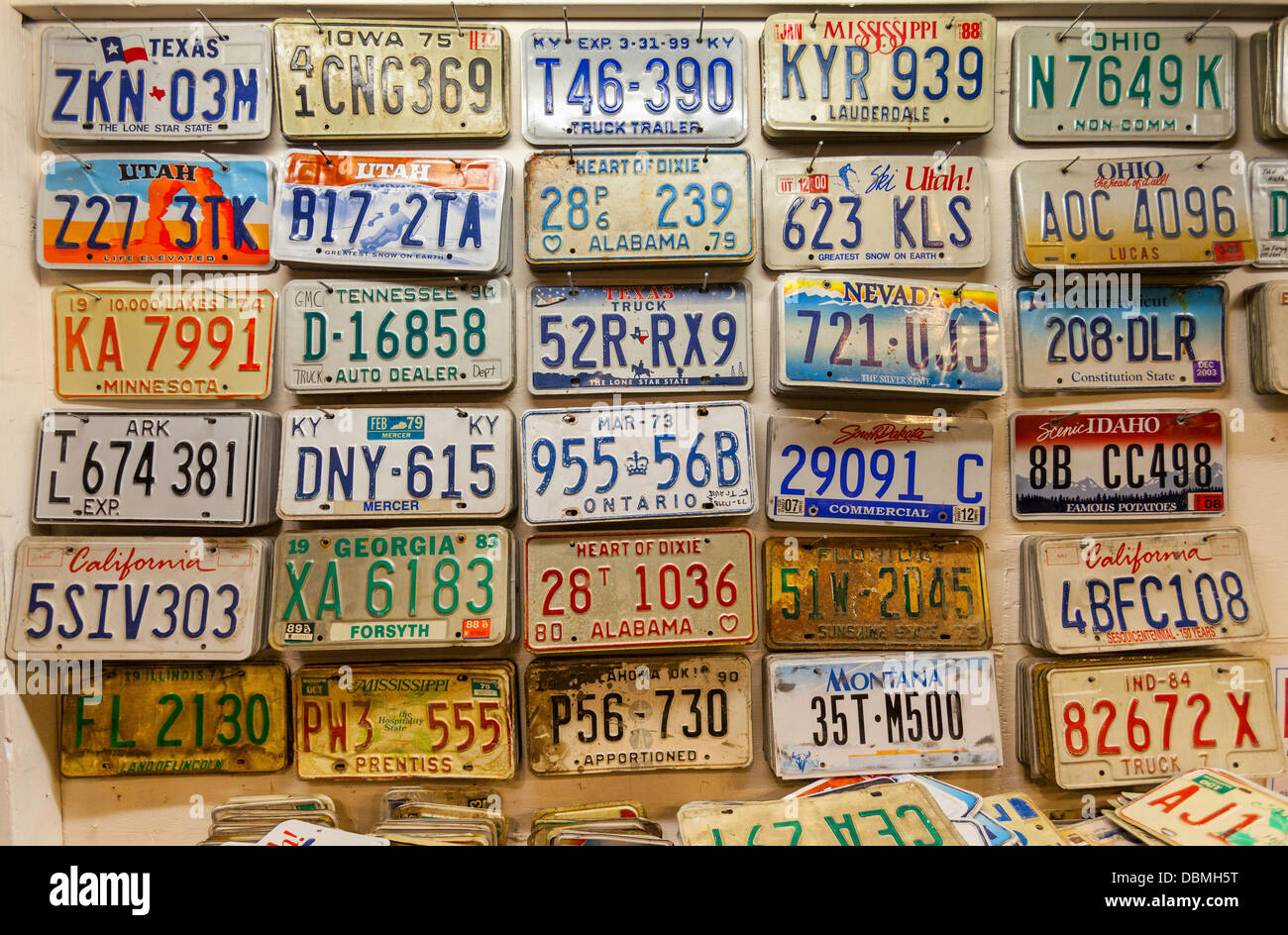 Une collection de plaques d'immatriculation de voiture américaine. Banque D'Images