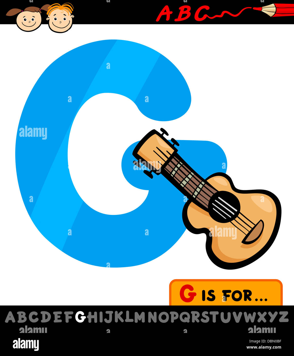 Cartoon Illustration de la lettre G de l'Alphabet avec guitare pour  l'éducation des enfants Photo Stock - Alamy