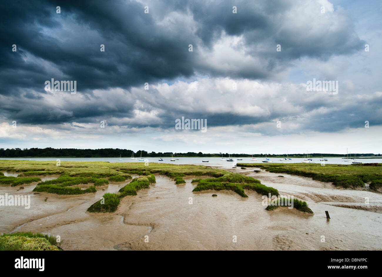 Image paysage de l'autre côté de la rivière Deben, Suffolk, à marée basse. Banque D'Images