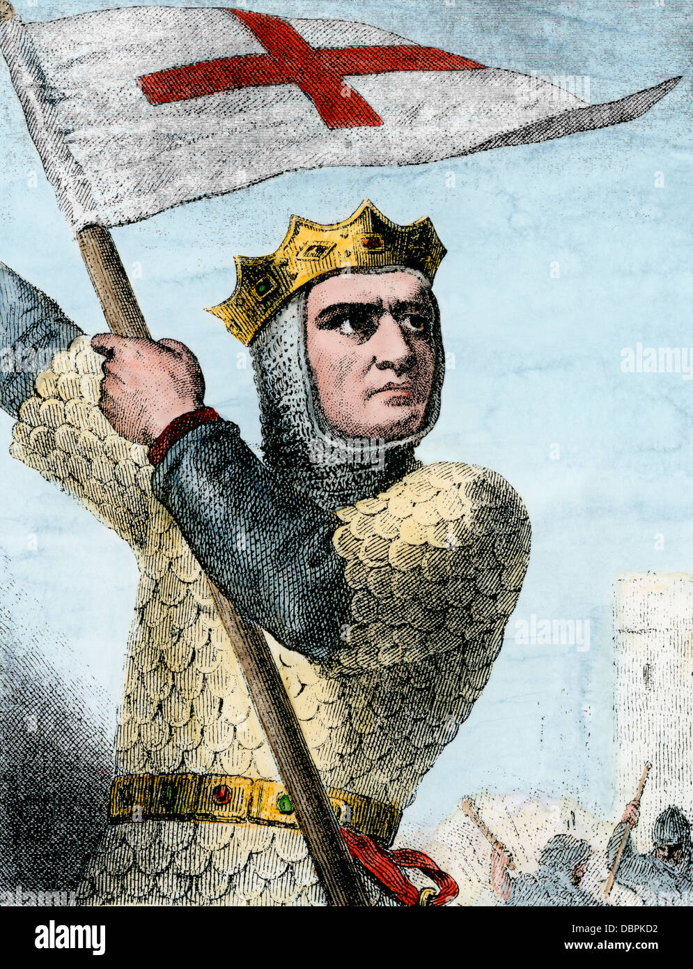 Godefroy de Bouillon à la première croisade, 1096 A.D. à la main, gravure sur bois Banque D'Images