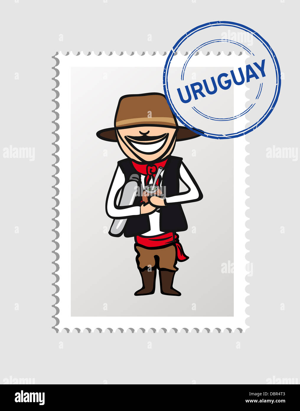 Cartoon uruguayen uruguay avec timbre postal. Couches d'illustration vectorielle pour faciliter les modifications. Banque D'Images