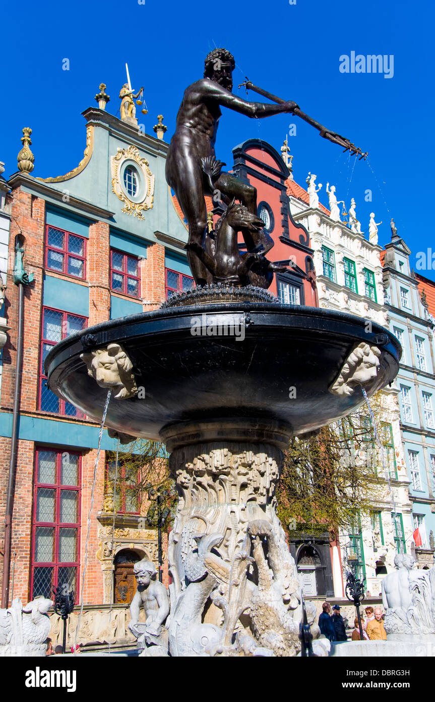 Fontaine de Neptune, Dluga, Gdansk, Pologne Banque D'Images