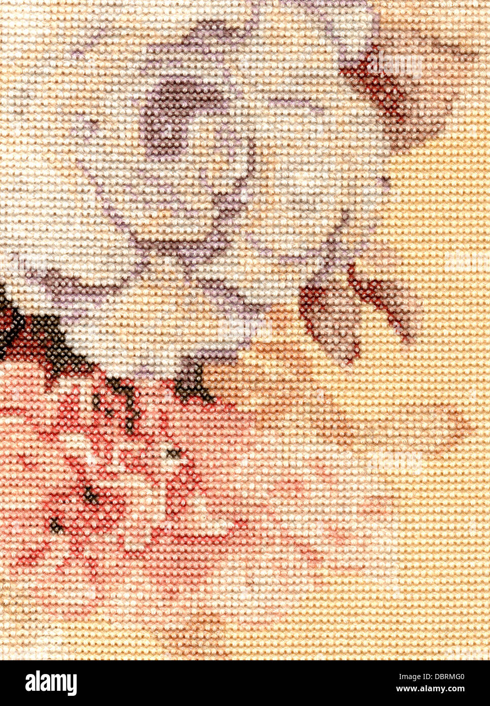 Gros plan du motif de tissu tapisserie rétro classique avec image de l'ornement floral coloré Banque D'Images