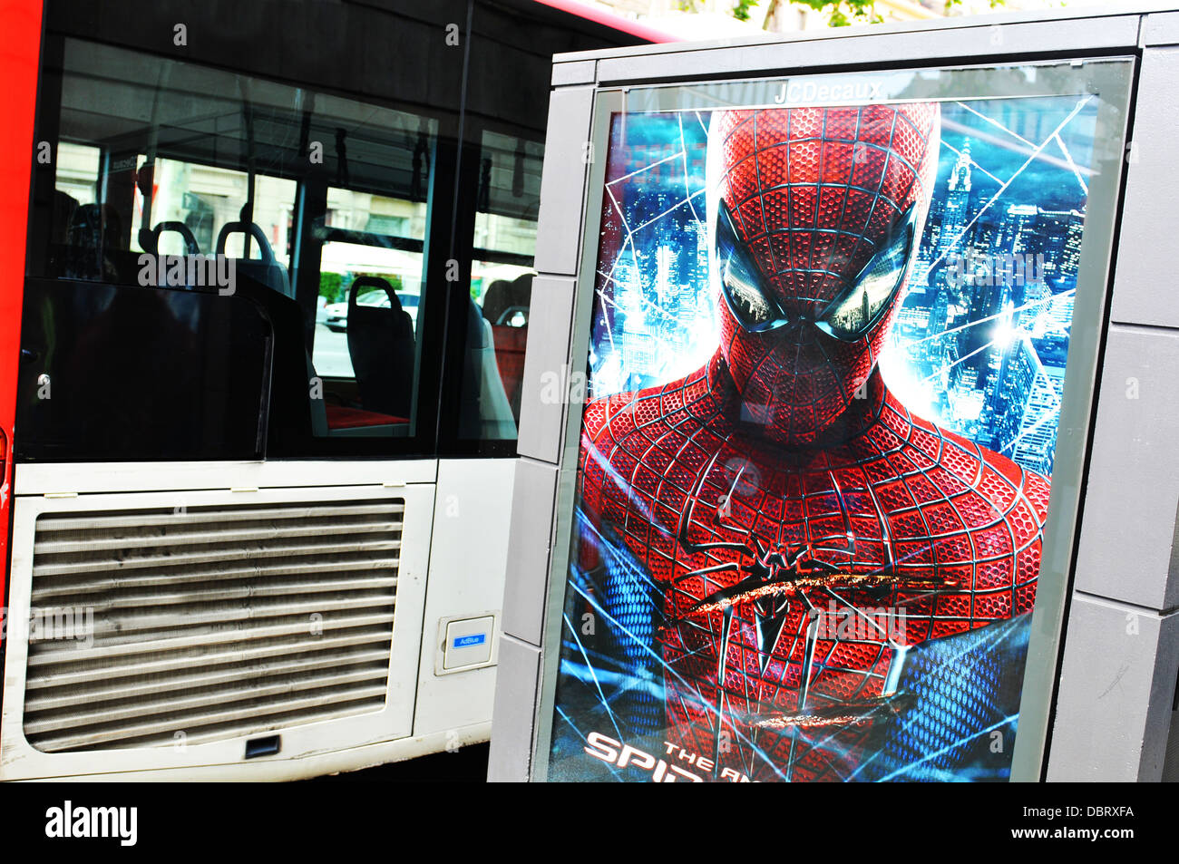 Barcelone, Espagne - 06 juillet, 2012 Rue : publicité pour le nouveau film Spiderman Banque D'Images