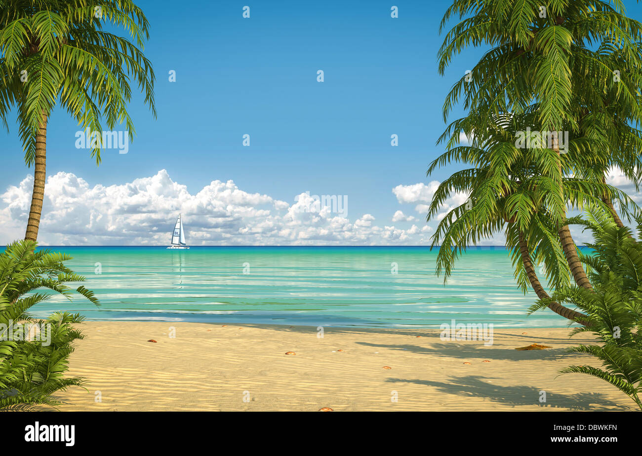Vue frontale d'une plage des Caraïbes vide with copy space Banque D'Images
