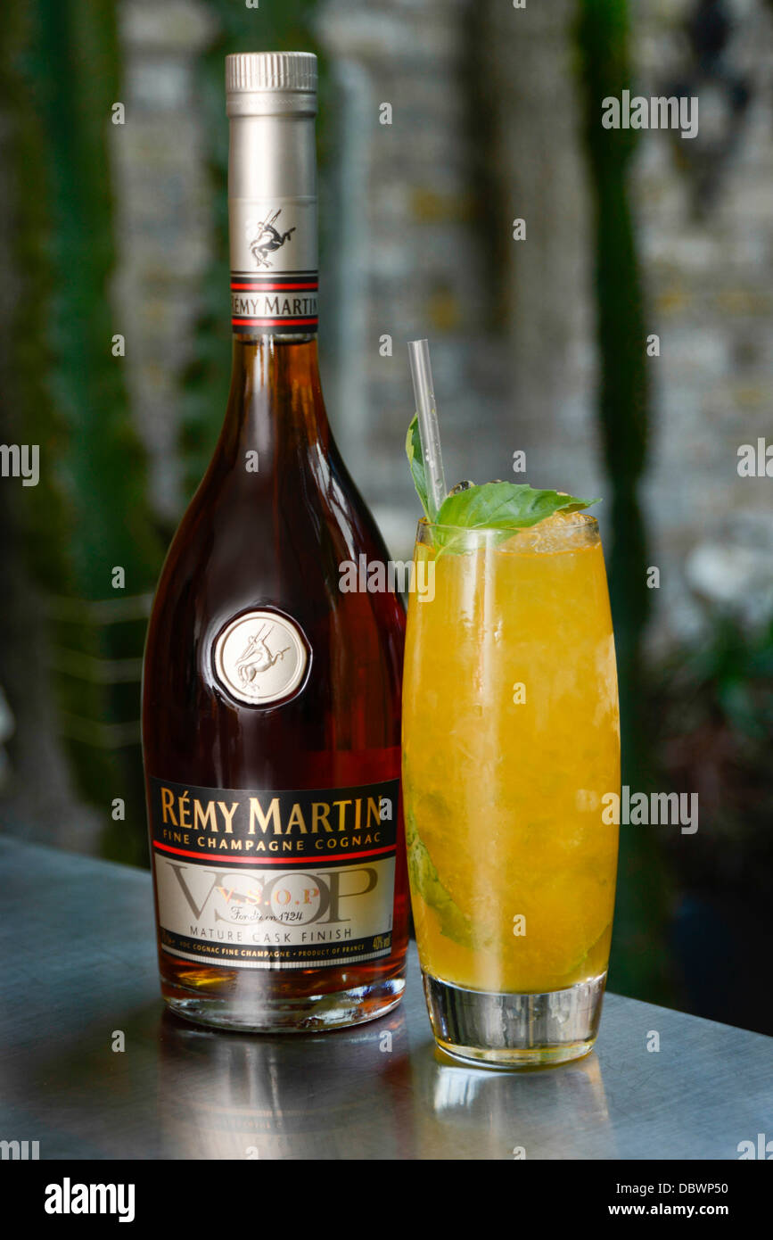 Remy Martin VSOP bouteille et cocktail d'été Banque D'Images