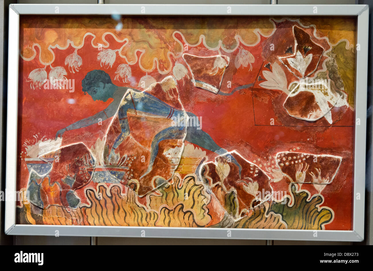 Le 'Saffron cueilleurs' ou 'Blue Boy' est considéré comme l'une des plus anciennes peintures murales de Knossos. Knossos, le palais, Neopalatian (période 1700-1450 avant J.-C.). Musée Archéologique d'Héraklion - Crète, Grèce Banque D'Images