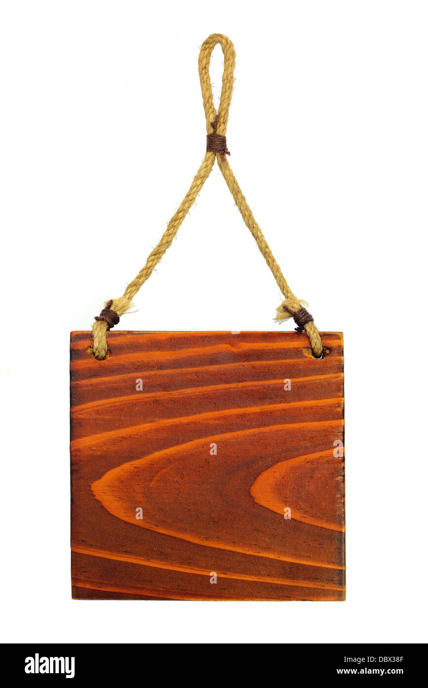Pancarte en bois vide, la pendaison par corde Banque D'Images
