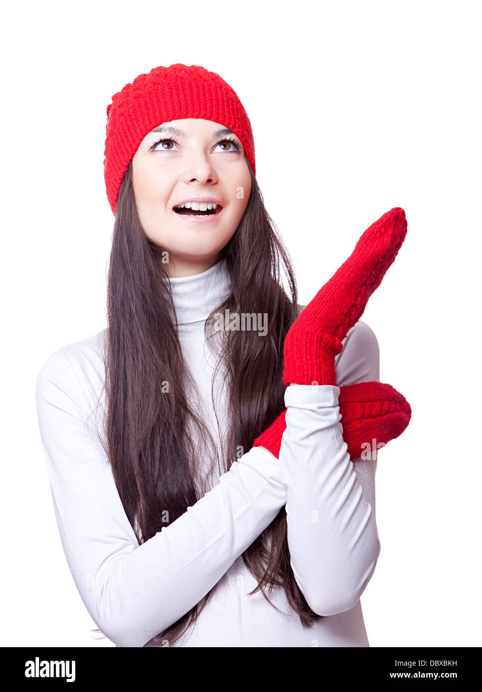 Joyeux Noël femme en bonnet rouge Banque D'Images