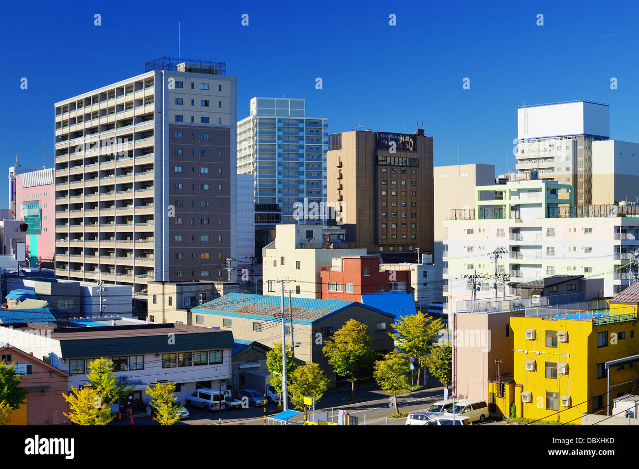 Édifices du centre-ville d'Aomori City, Japon. Banque D'Images