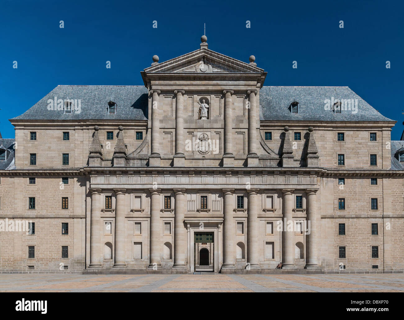 Monastère de Saint Lawrence, détail de la façade principale, San Lorenzo de El Escorial, Espagne. Banque D'Images