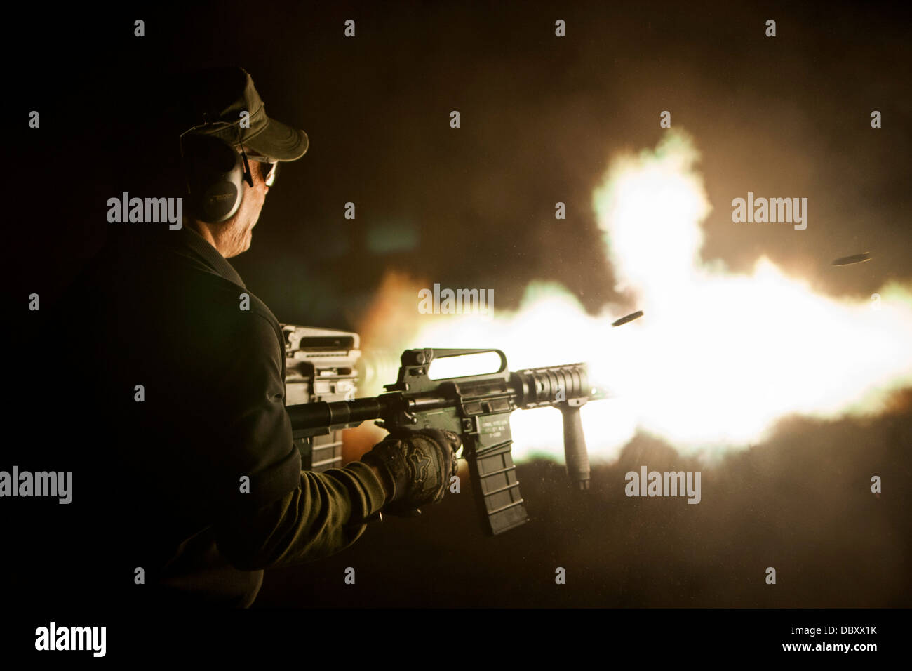 Le bouton Creek Machine Gun Shoot. Banque D'Images
