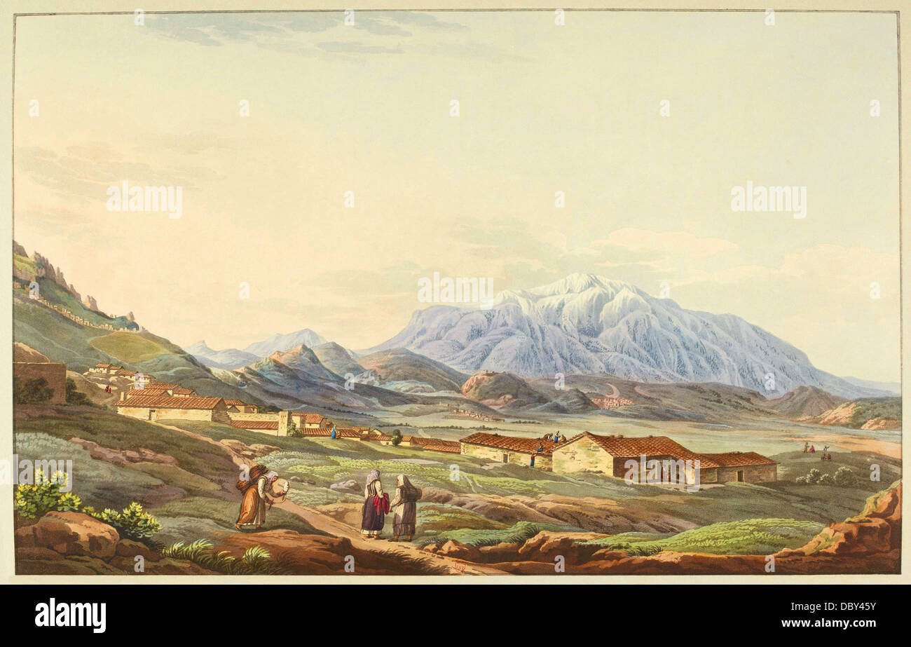 Le Mont Parnasse, par Edward Dodwell, en 1821. Banque D'Images