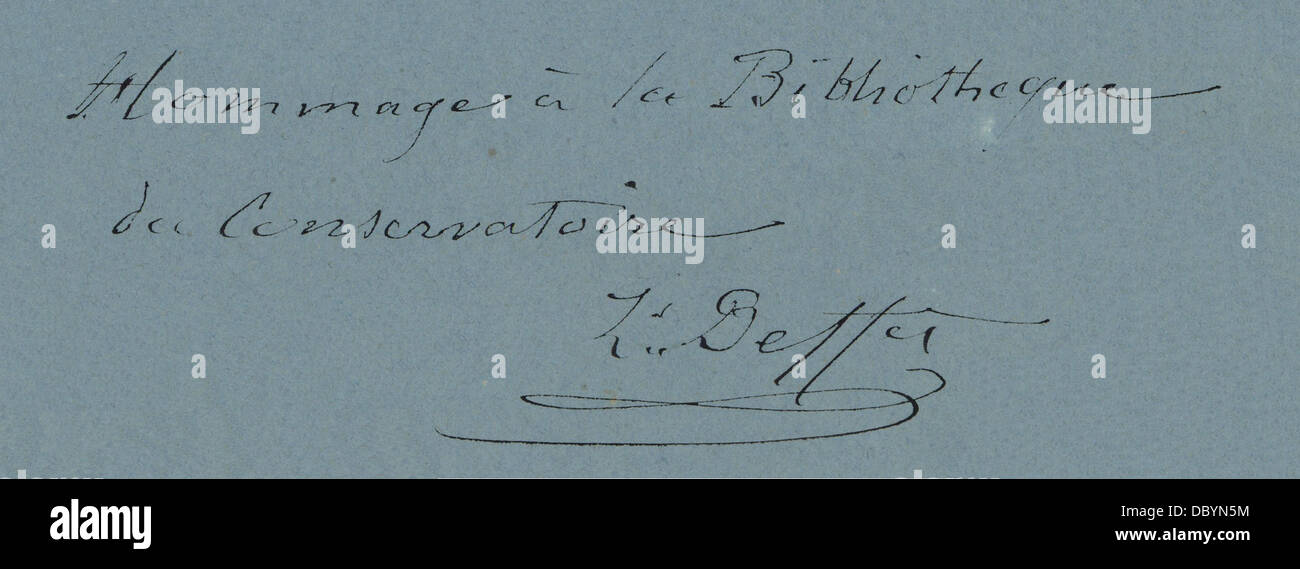 Autographe et signature de Pierre Louis Deffès, compositeur de la musique de Toulouse (France), 1890. Banque D'Images