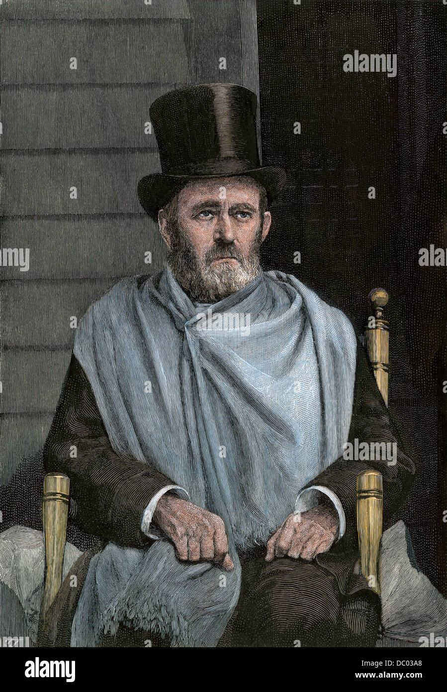 Ulysses S. Grant pendant sa maladie finale au Mt McGregor NY, 1885. À la main, gravure sur bois Banque D'Images