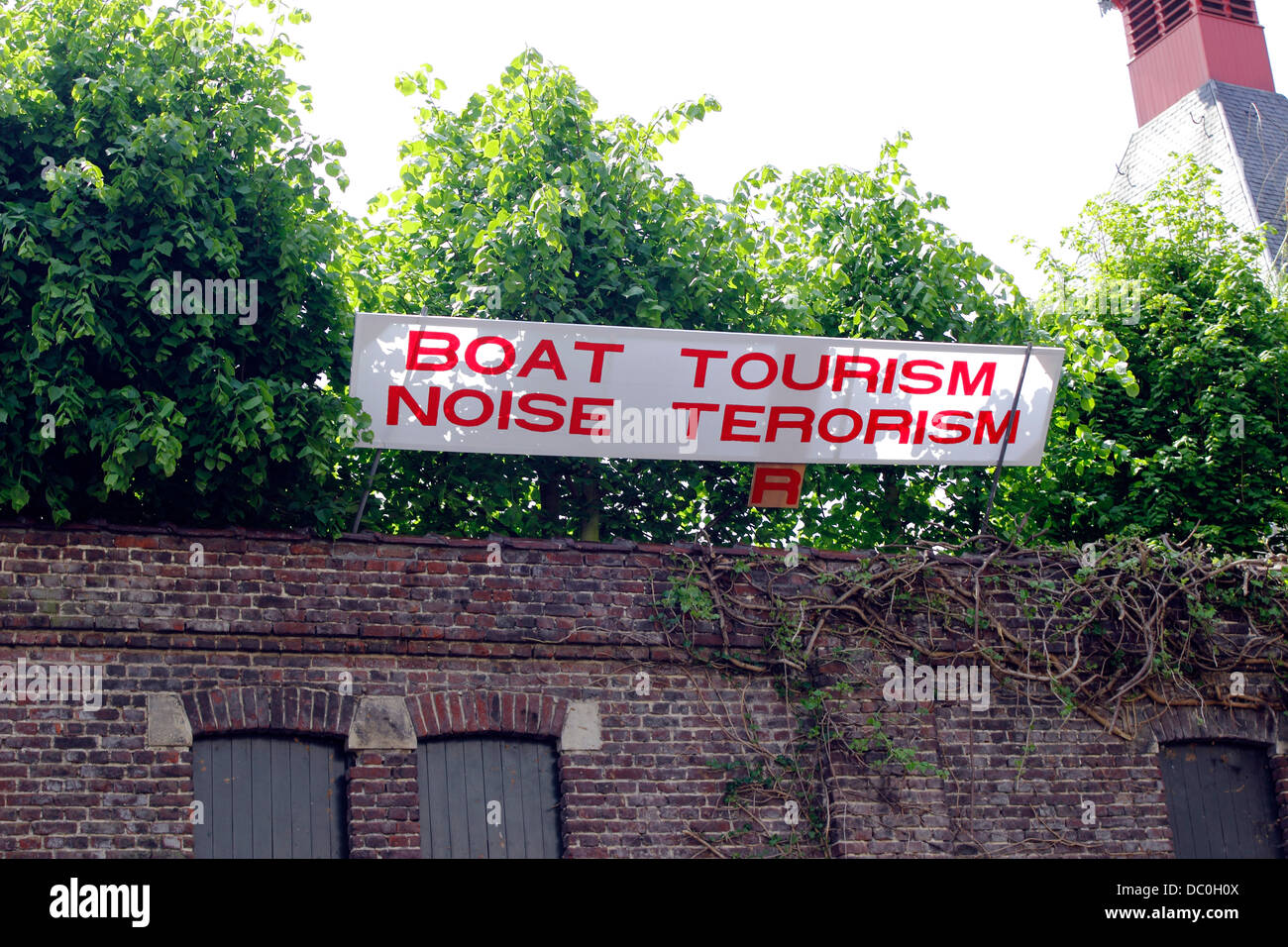 Gand Belgique Europe tour en gondole bateau bateaux bruit signe le terrorisme tourisme Banque D'Images