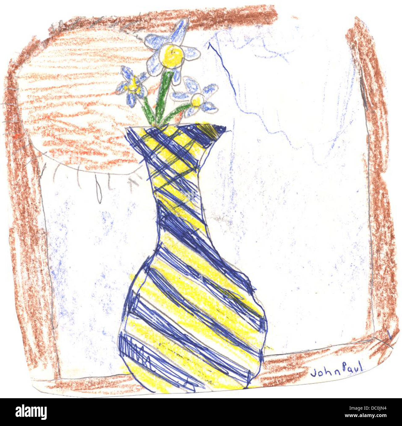 Dessin d'ENFANT DE FLEURS DANS UN VASE Banque D'Images
