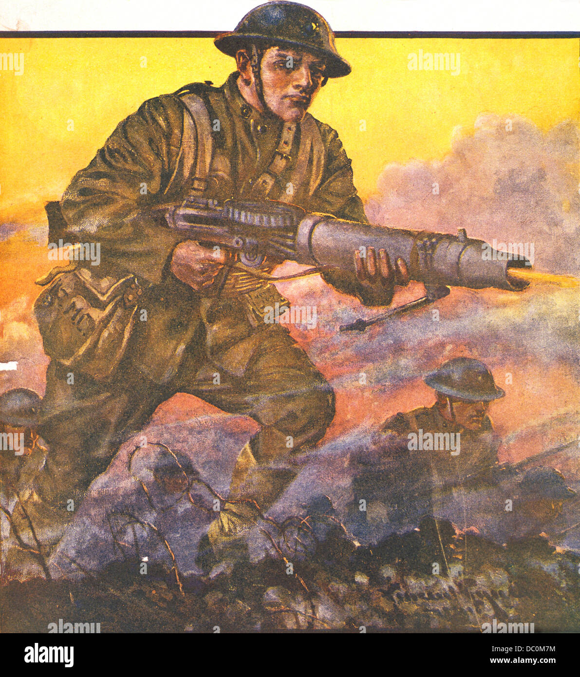 Peinture DE SOLDAT AVEC MACHINE GUN WW1 1918 intitulé L'HOMME DERRIÈRE L'ARME DES SOLDATS DE LA PREMIÈRE GUERRE MONDIALE Banque D'Images
