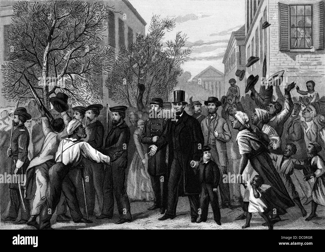 1800s 1860s 3 avril 1865 ABRAHAM LINCOLN ET SON FILS TAD ENTRANT RICHMOD VIRGINIA RÉCEMMENT OBTENU À PARTIR DE TROUPES CONFÉDÉRÉES Banque D'Images