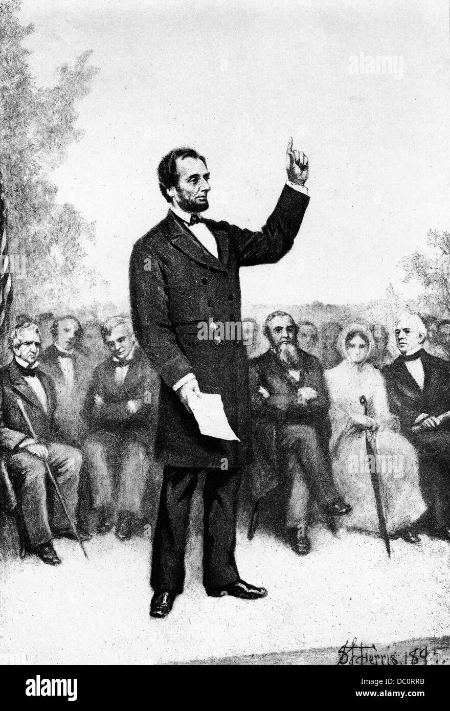 1800s 1860s 19 NOVEMBRE 1863 LA PRESTATION D'ABRAHAM LINCOLN Discours de Gettysburg au dévouement DE SOLDATS NATIONAL CEMETERY Banque D'Images