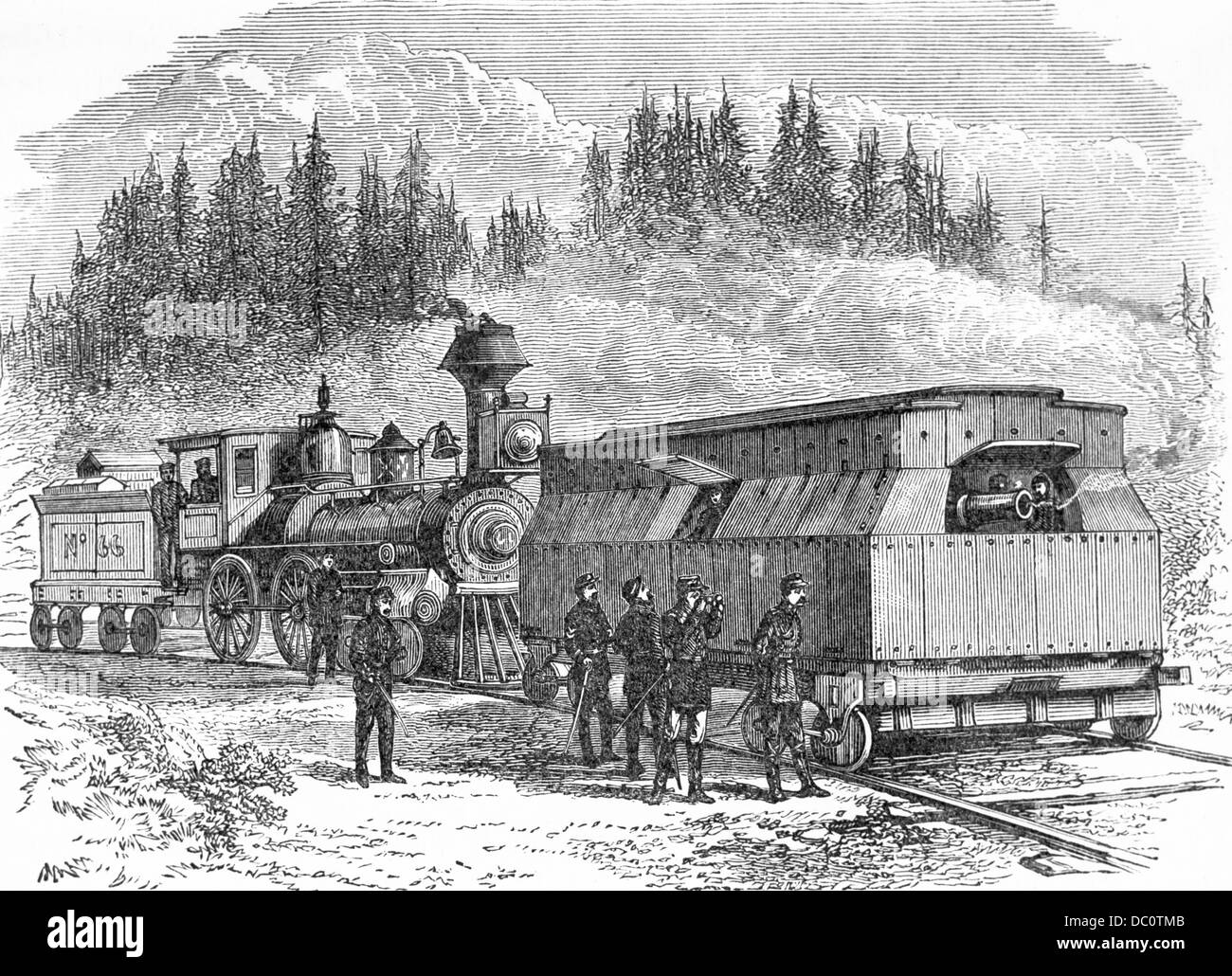 1800s 1860s UNE UNION FÉDÉRALE RAILROAD RÉSERVOIR BATTERIE-comme voiture de fer vêtu avec de l'Artillerie Banque D'Images