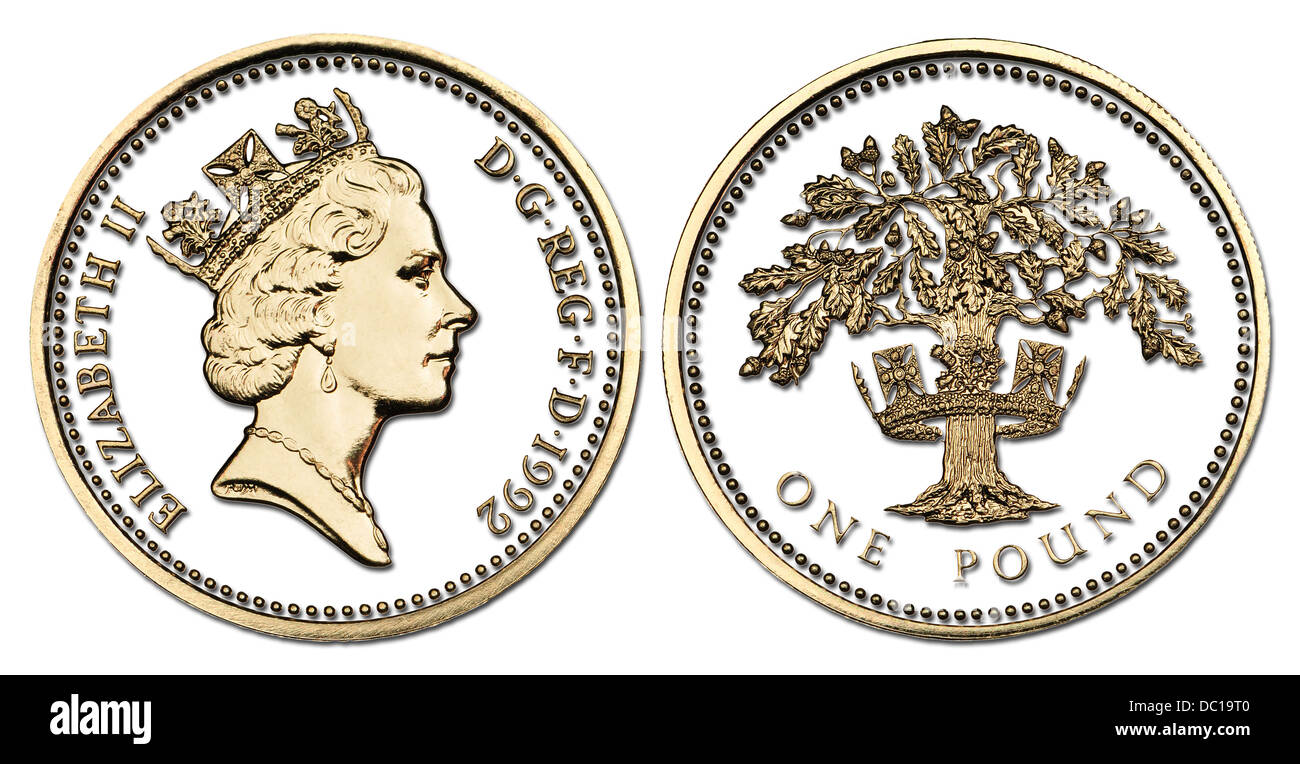 British pound coin, 1992. Détails coupé, numériquement avec ombre portée Banque D'Images