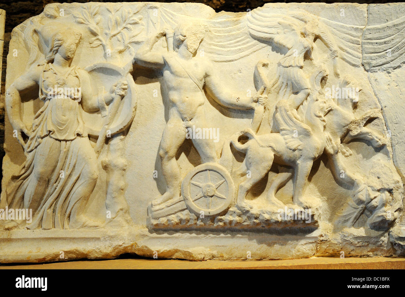 Frise murale du théâtre romain à Hierapolis, musée, Côte égéenne, Turquie Banque D'Images