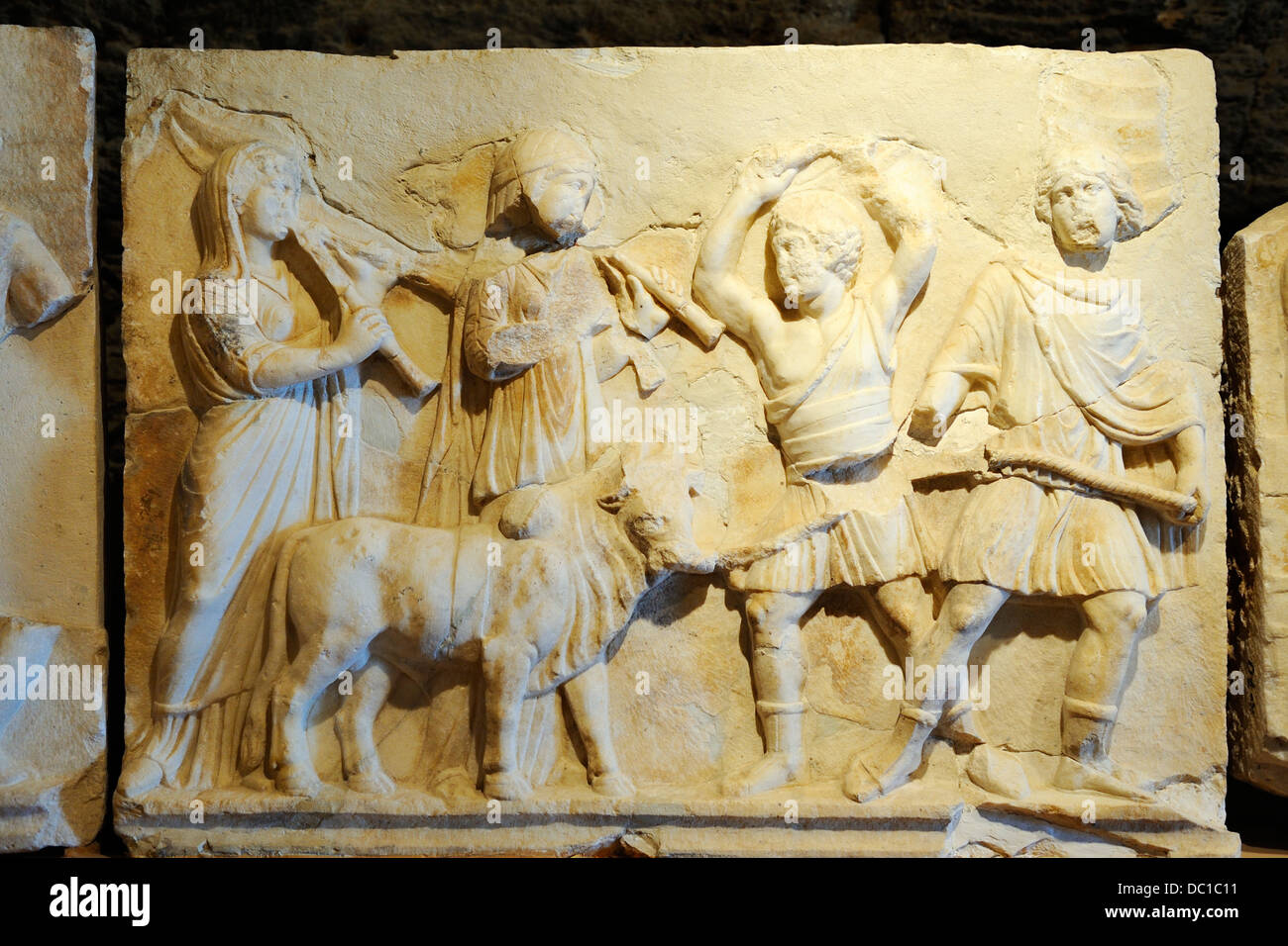 Frise murale du théâtre romain à Hierapolis, musée, Côte égéenne, Turquie Banque D'Images