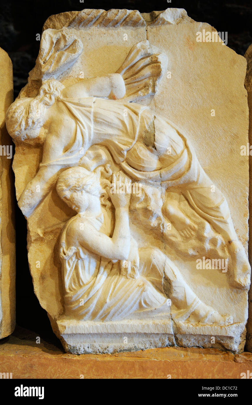 Frise murale du théâtre romain à Hierapolis, musée, Côte égéenne, Turquie Banque D'Images