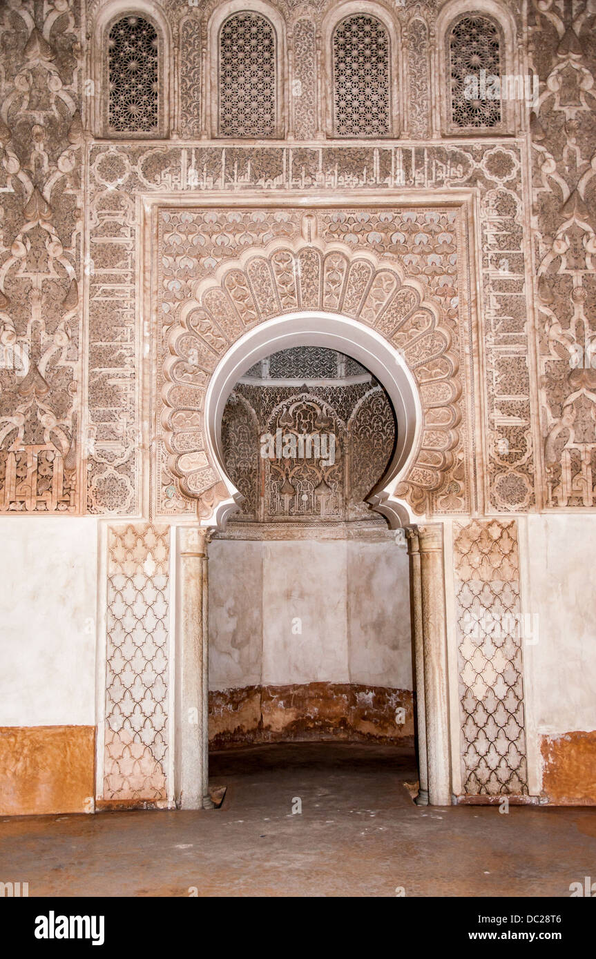 Medersa Ben Youssef porte principale à Marrakech, Maroc Banque D'Images