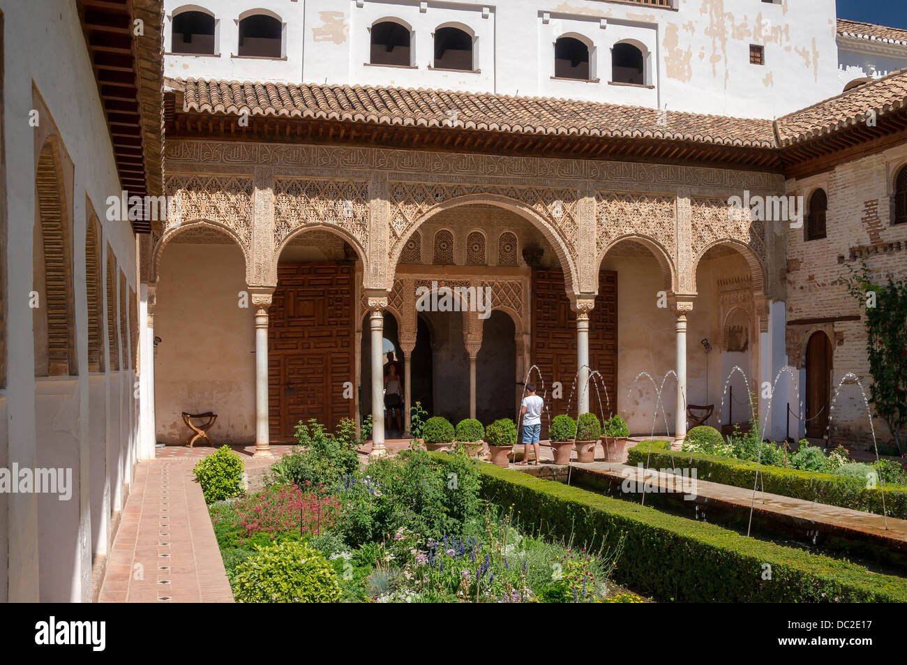 El Patio de la Acequia, détail, le Generalife, Granada, Espagne. Banque D'Images
