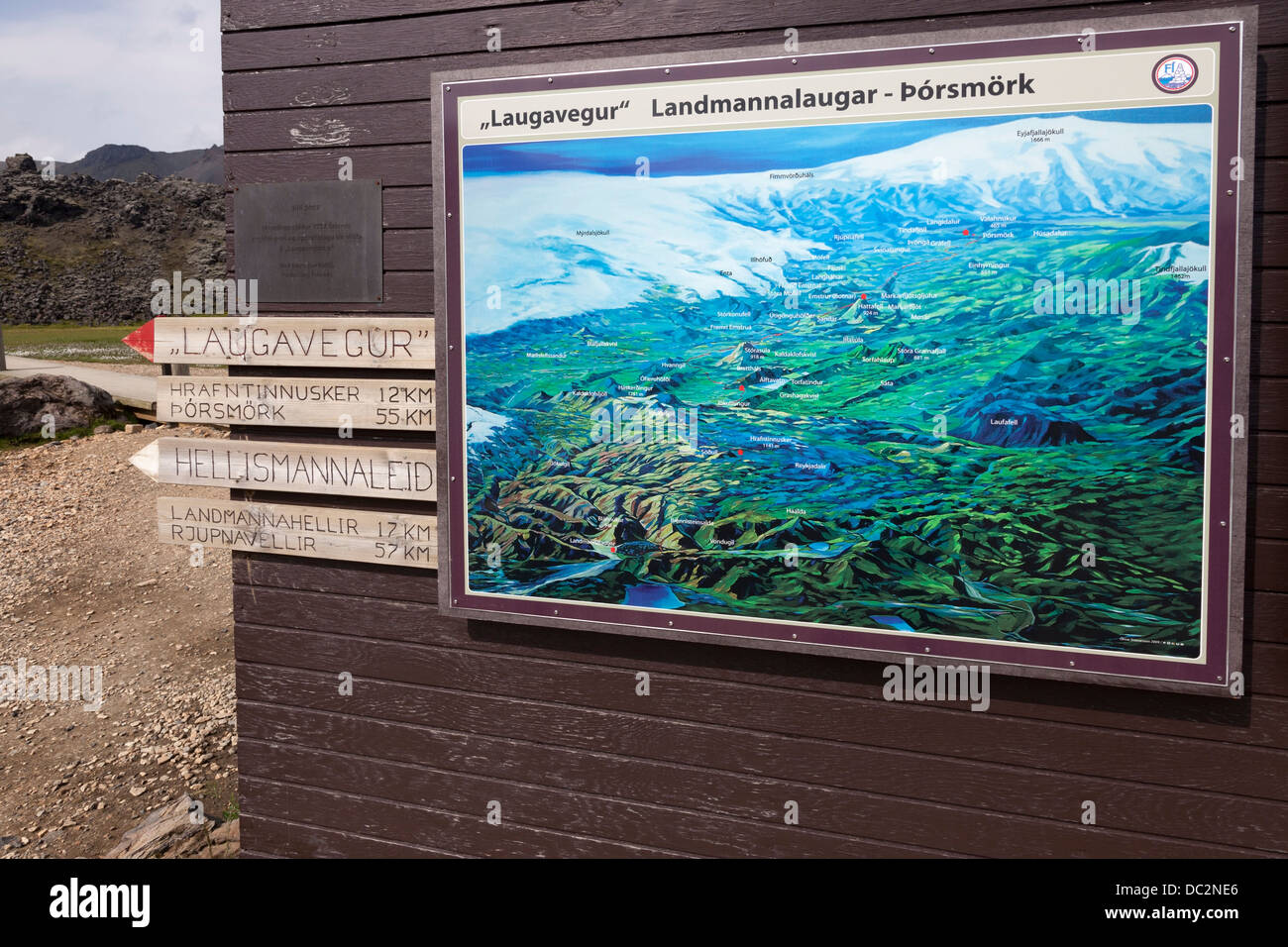 Le début de la Sentier de randonnée Laugavegur à Landmannalaugar Islande Banque D'Images