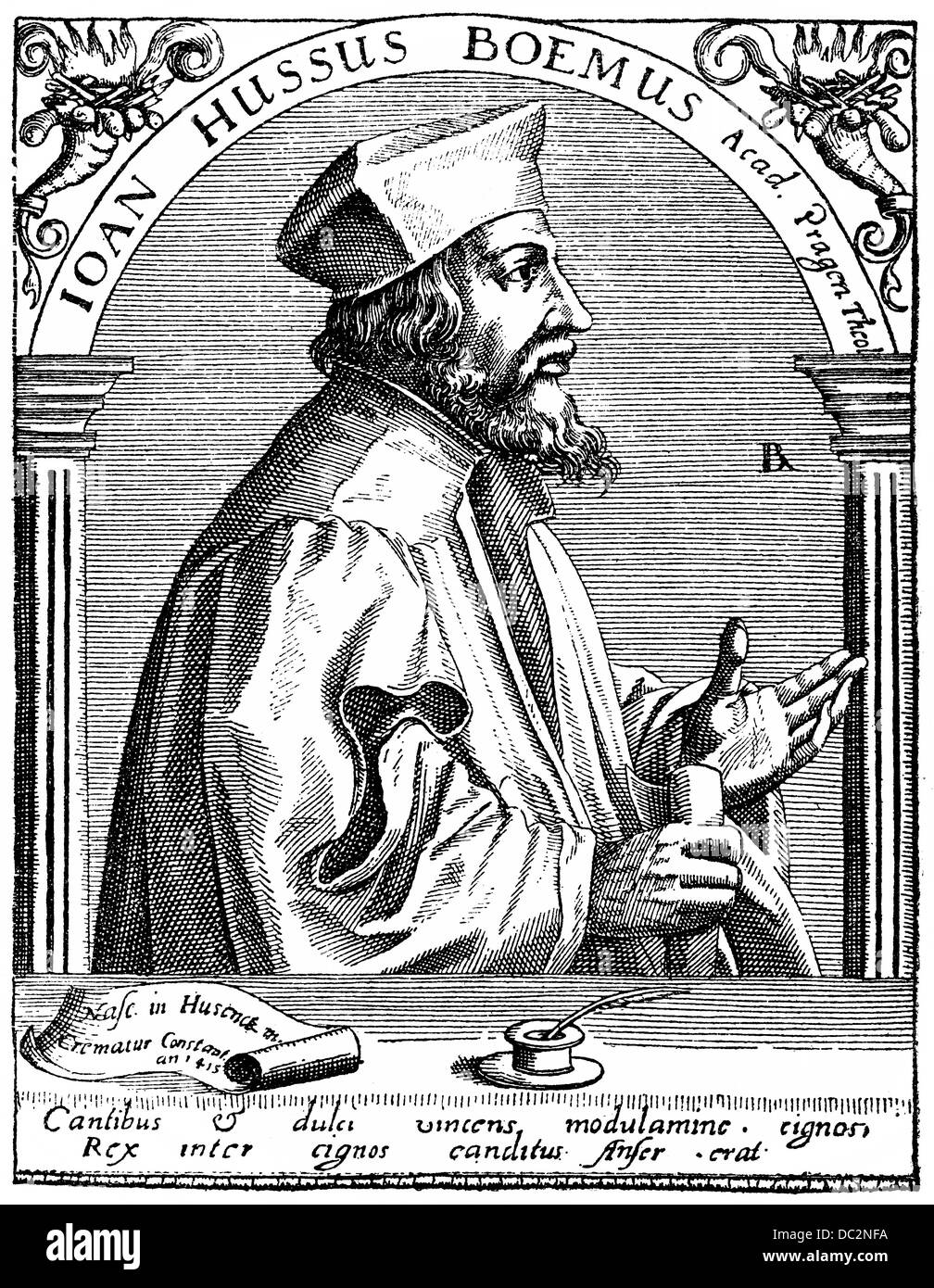 Portrait de Jan Hus ou Johannes Huss, ca. 1369 - 1415, un réformateur et martyr chrétien Banque D'Images