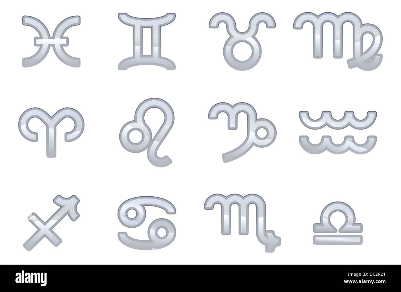 Un ensemble de signe de zodiaque icônes représentant les douze signes du zodiaque pour les horoscopes et autres Banque D'Images