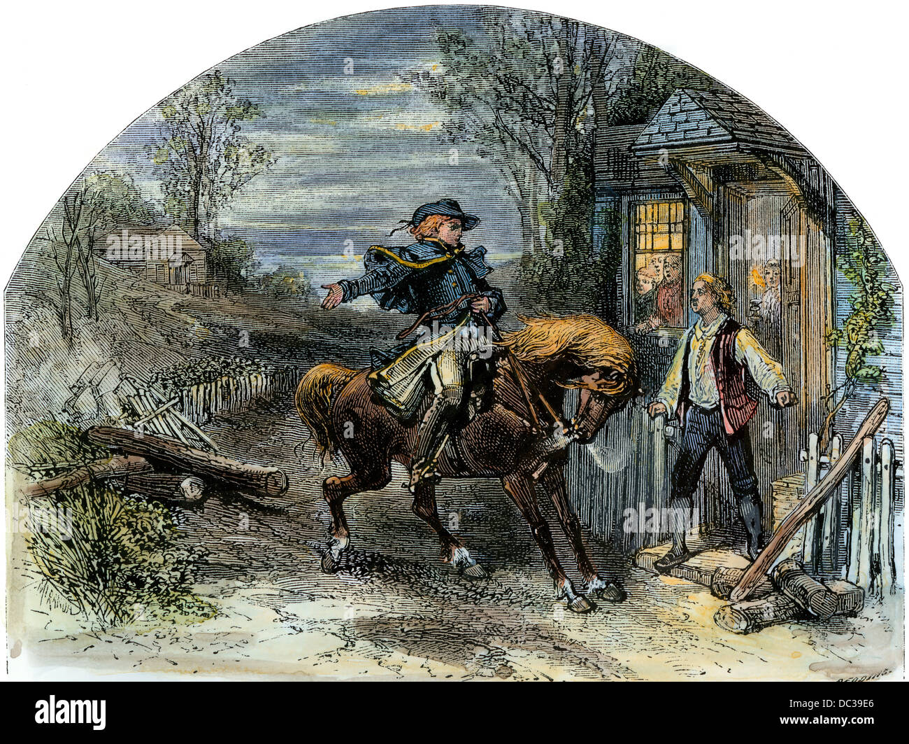 Midnight Ride de Paul Revere, à partir de la Révolution américaine, 1775. À la main, gravure sur bois Banque D'Images