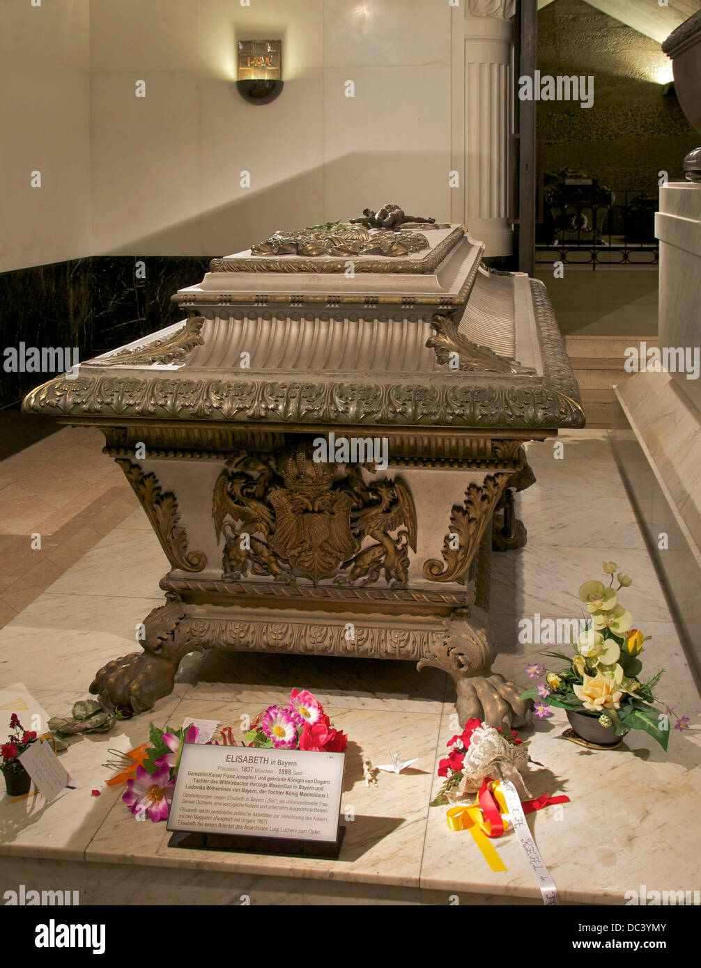 Sarcophage de l'Impératrice Elisabeth d'Autriche ('Sisi'), Kapuzinergruft, Vienne, Autriche. Banque D'Images