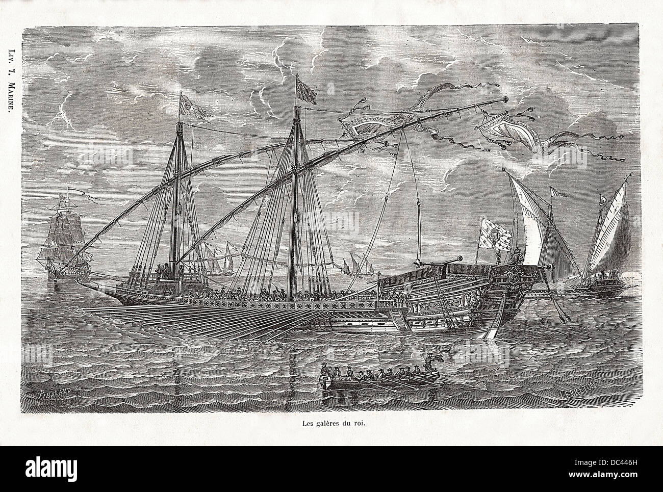 Les galères du Roi.gravure par Pibaraud & Lebreton, de l'histoire nationale de la Marine et des marins français de Jean-Bart jusqu Banque D'Images