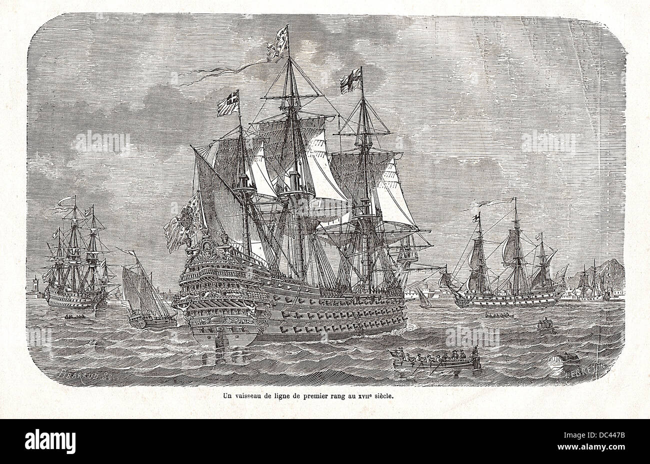 Des navire de la ligne de la marine française au 17e siècle. Gravure par Pibaraud & Lebreton, à partir de la 'National histor Banque D'Images