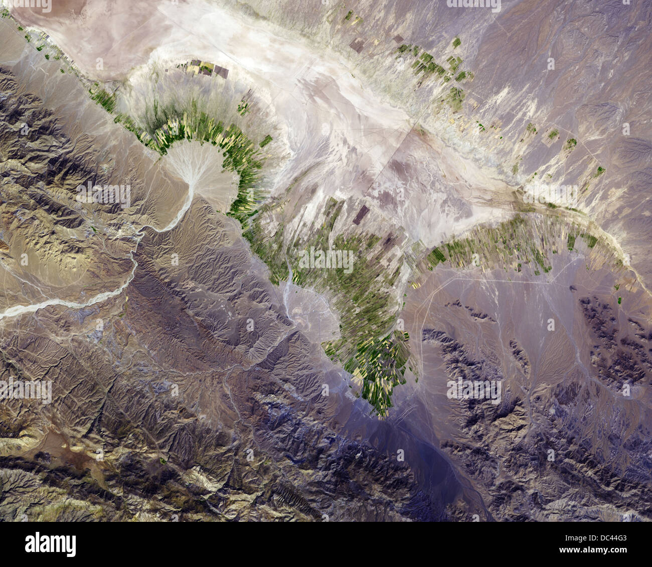 Image satellite d'un cône alluvial dans le sud de l'Iran Banque D'Images