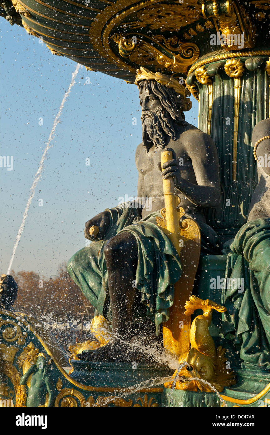 Fontaine des mers, place de la Concorde (sud) à Paris. L'océan. Détails. par Hittorff & Debay (le plus âgé). Banque D'Images