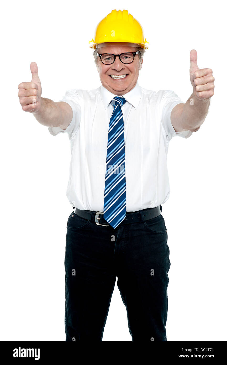 Architecte d'affaires montrant le double Thumbs up Banque D'Images