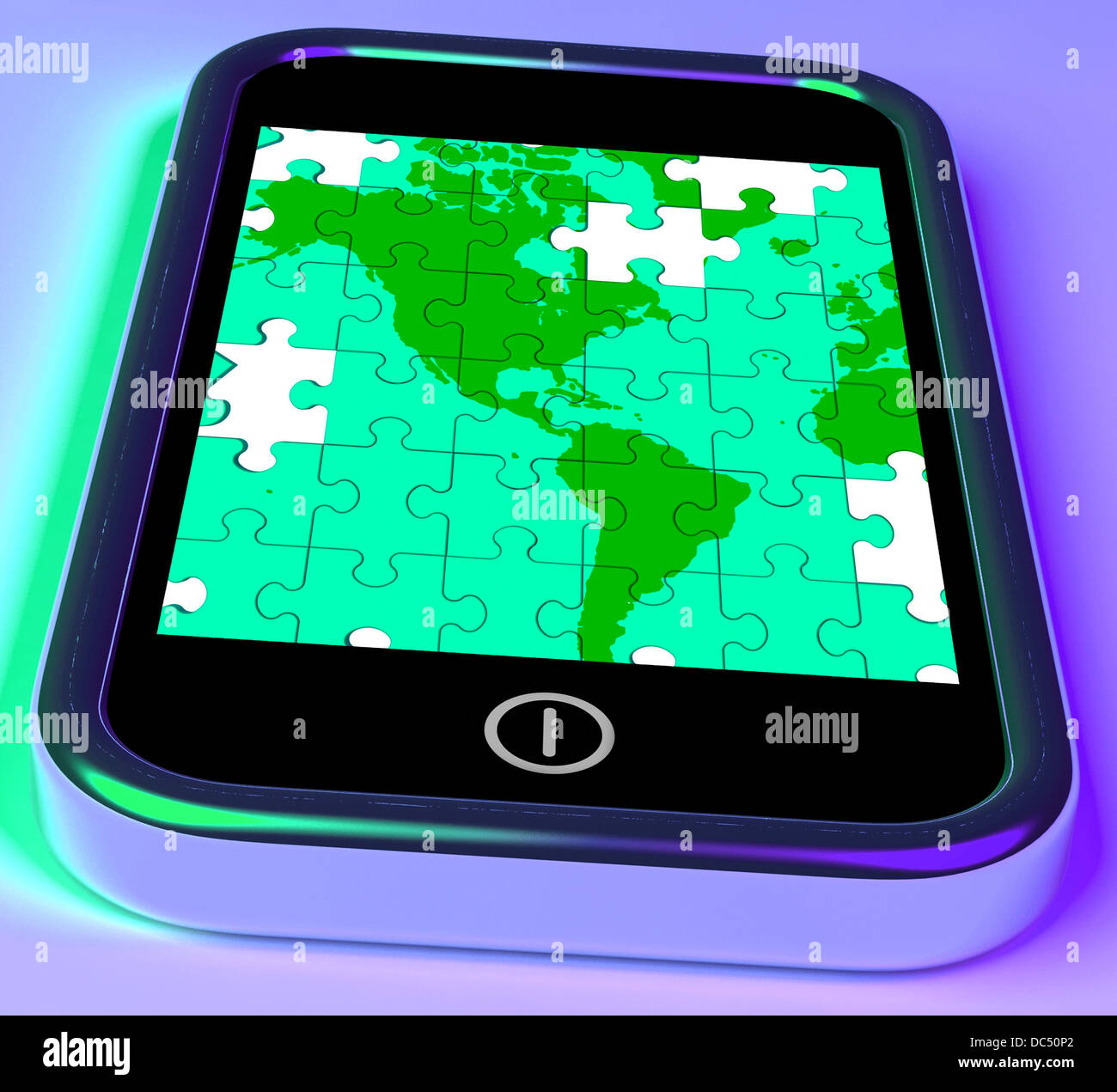 Carte de l'Amérique sur Smartphone Affiche Global Communications Mobiles Banque D'Images