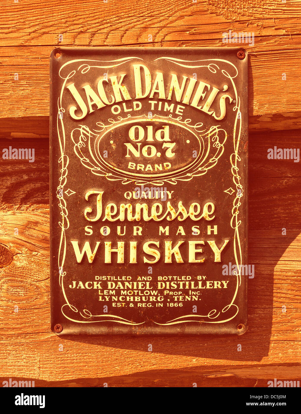 Jack Daniel's whiskey vintage plaque étain publicité Banque D'Images