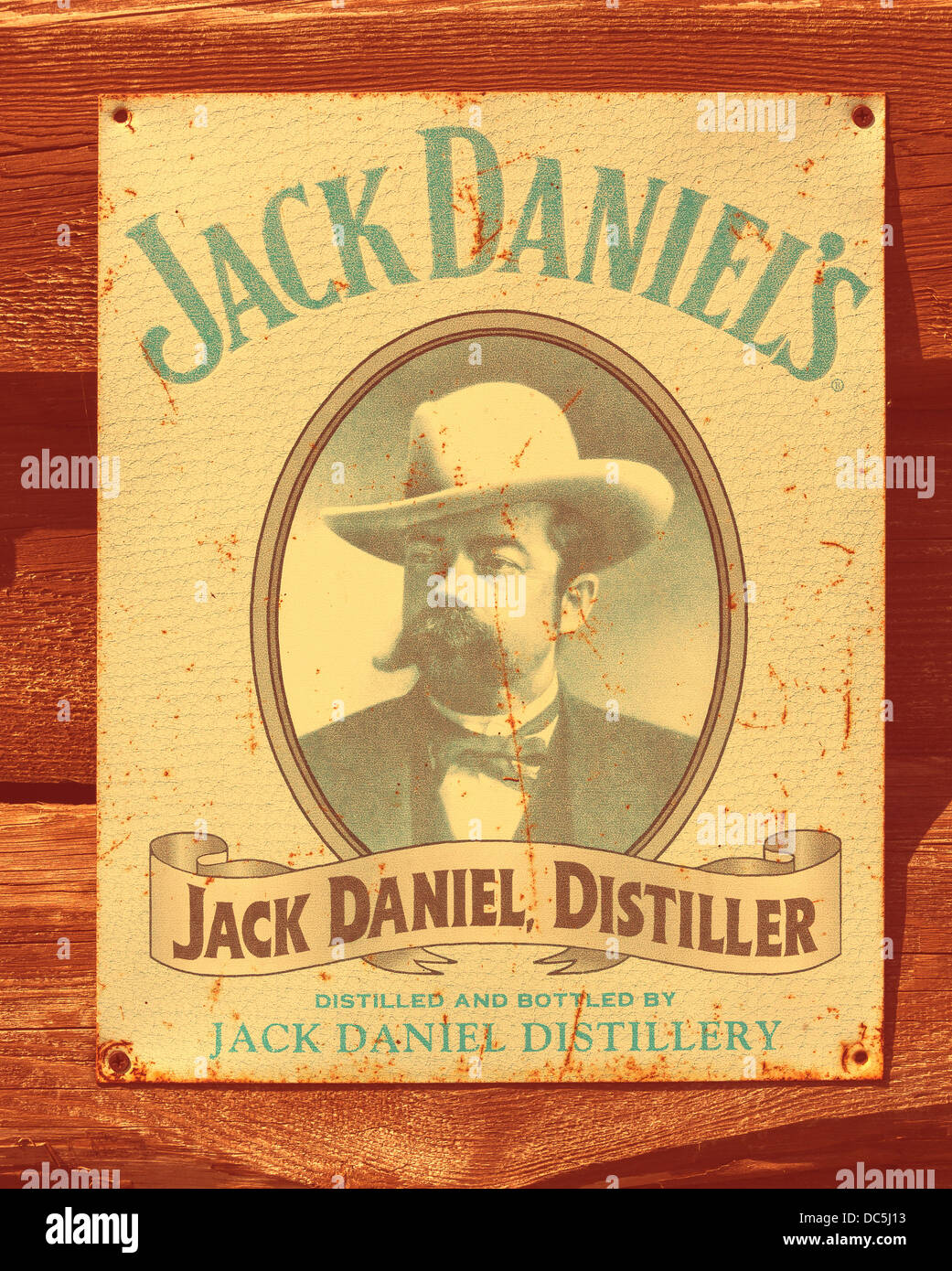 Jack Daniel's whiskey vintage plaque étain publicité Banque D'Images