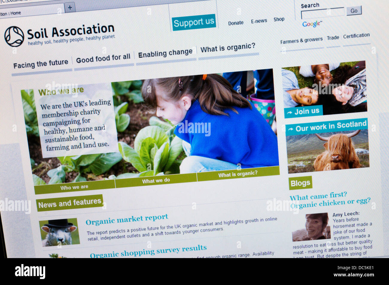 La page d'accueil du site web de l'Association des sols. Banque D'Images